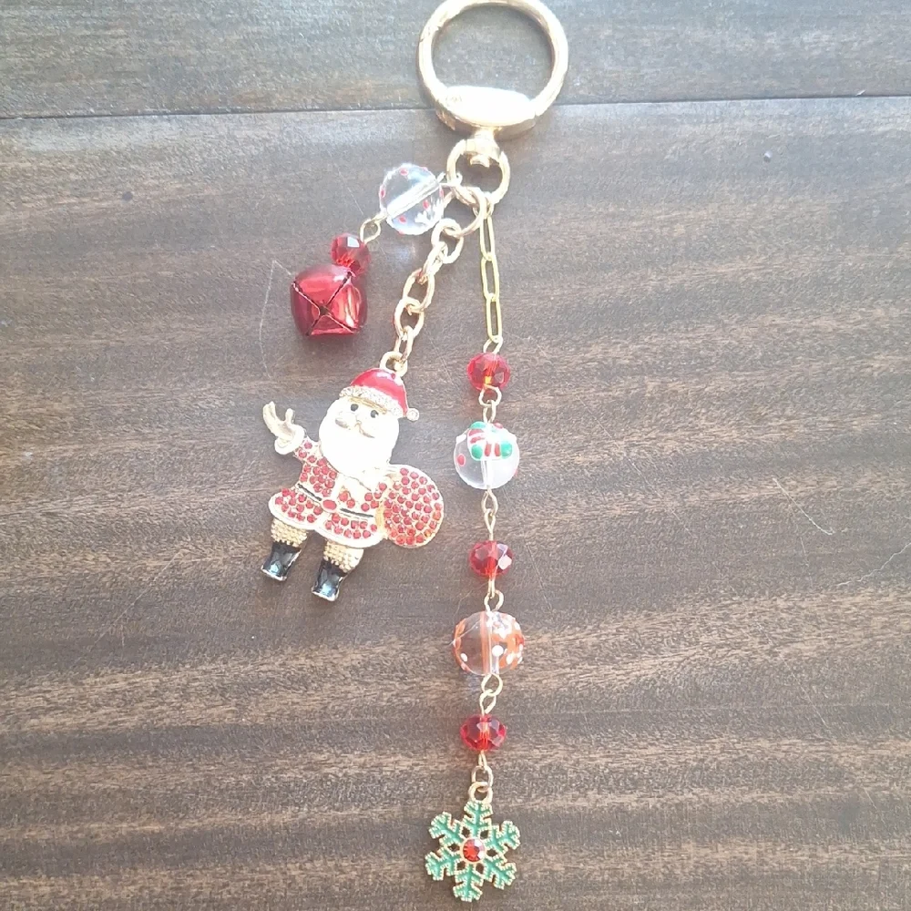 Holiday Santa and Snowflake Keychain Bag Charm